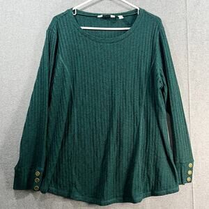 Susan Graver Petite Heather Sweater Rib Knit Crew Neck Tunic Gem Green Petite 1X